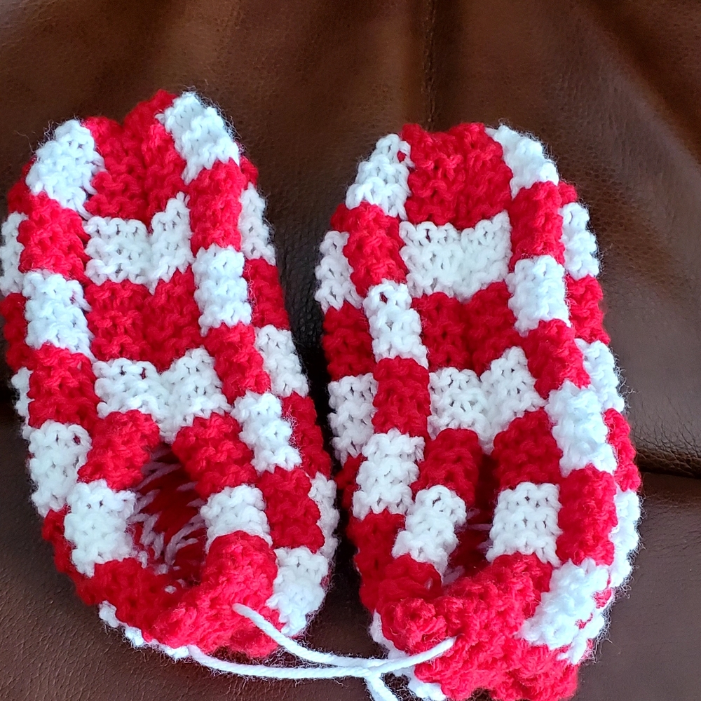Red and White Knitted Slippers